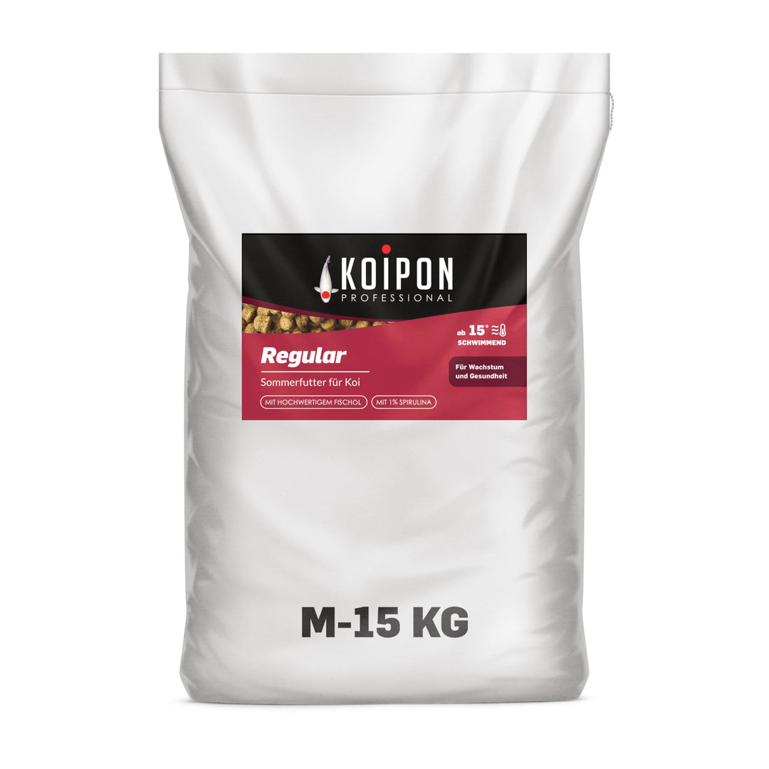 KOIPON Regular 15 kg Koifutter Sommer, schwimmend, 6% Spirulina, Teichfutter 6 mm Pellets, Koifutter