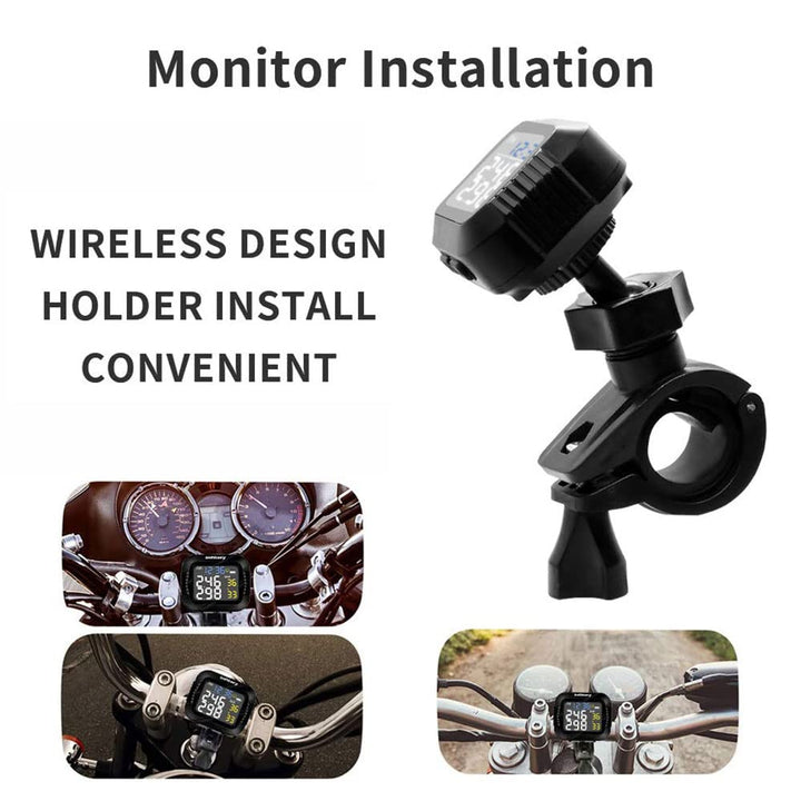 TOTMOX Motorrad-Reifendrucküberwachung, USB-Aufladung, kabelloses LCD-Display, TPMS-Überwachungssyst
