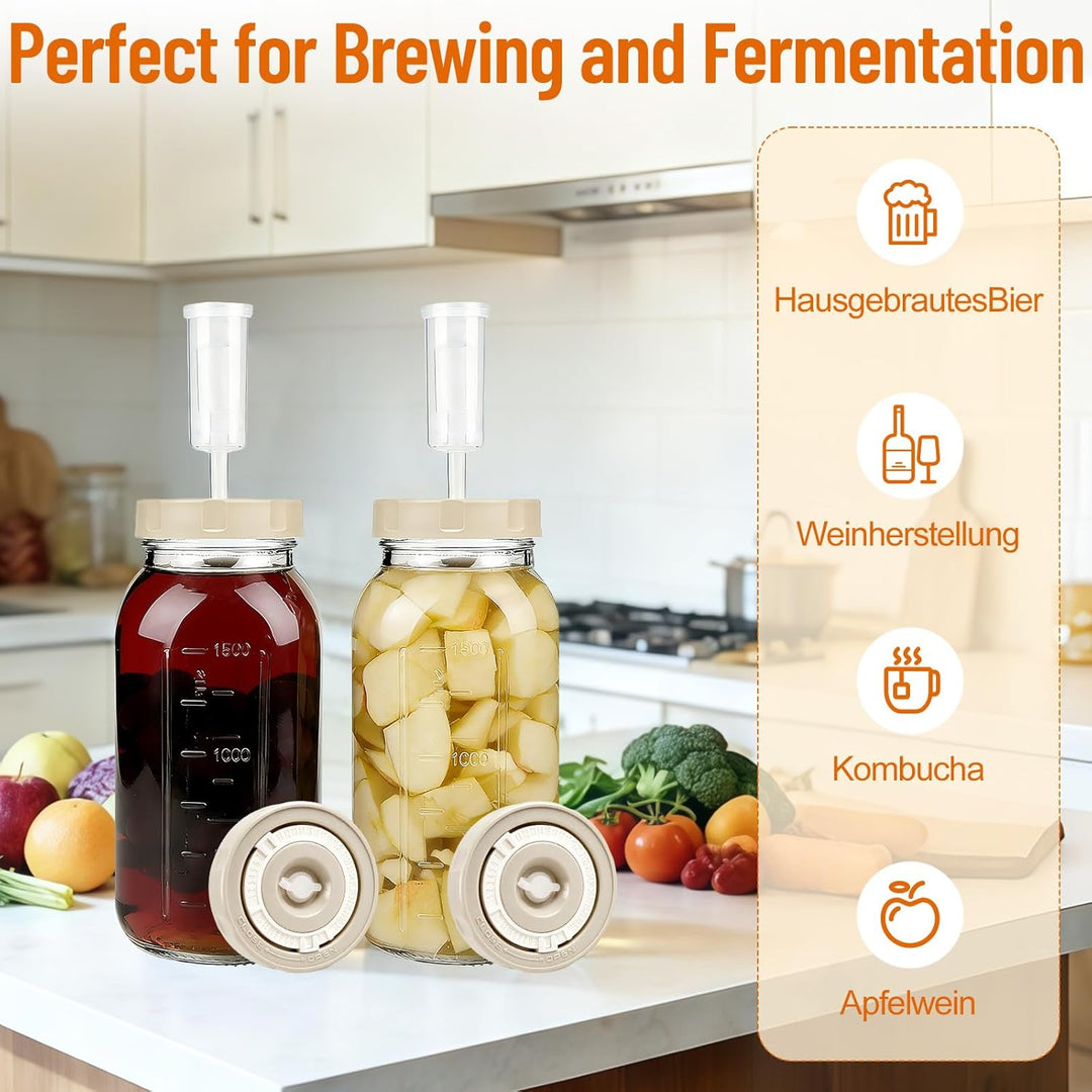 Fermentierglas 2 Stück 2L, Fermentiergläser mit Gärventil und Datumsanzeige, Breiter Mund Fermentier