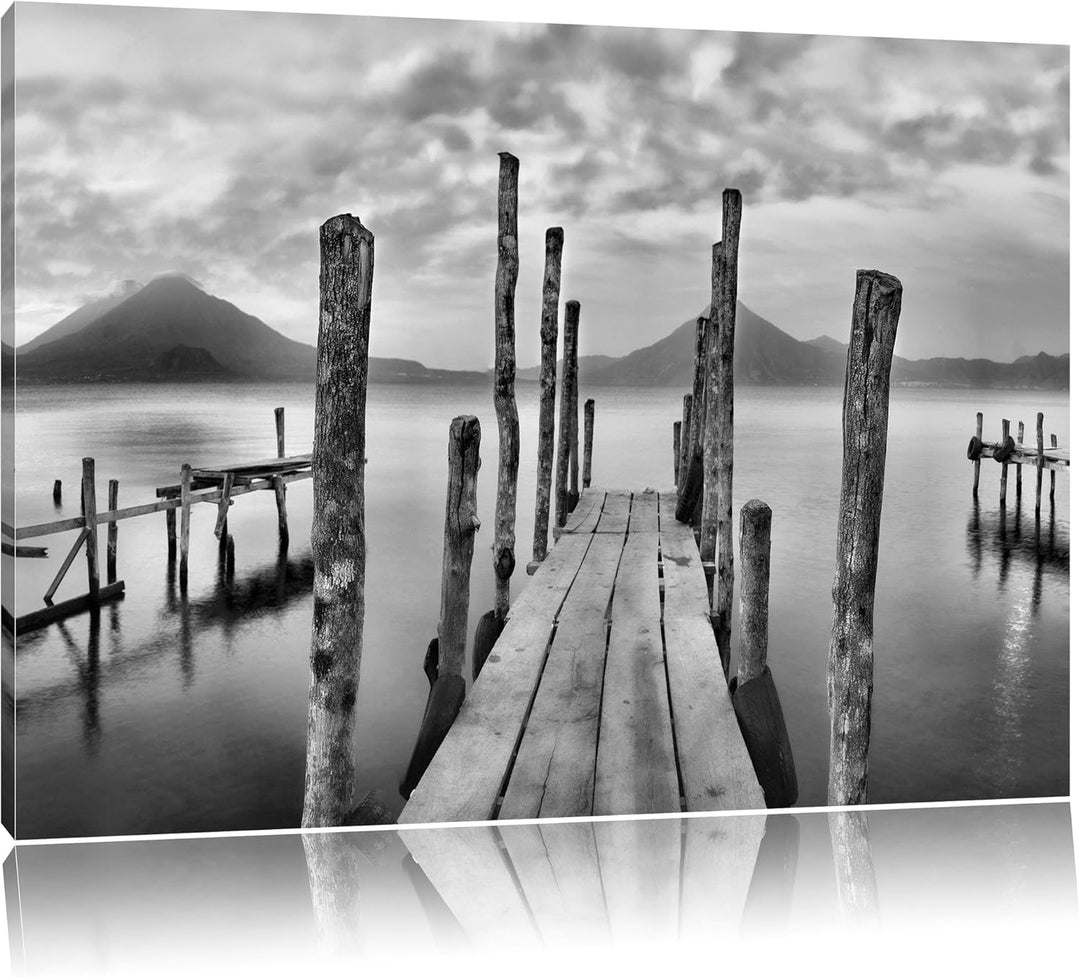 Monocrome, Holz im Wasser, Format: 100x70 auf Leinwand, XXL riesige Bilder fertig gerahmt mit Keilra