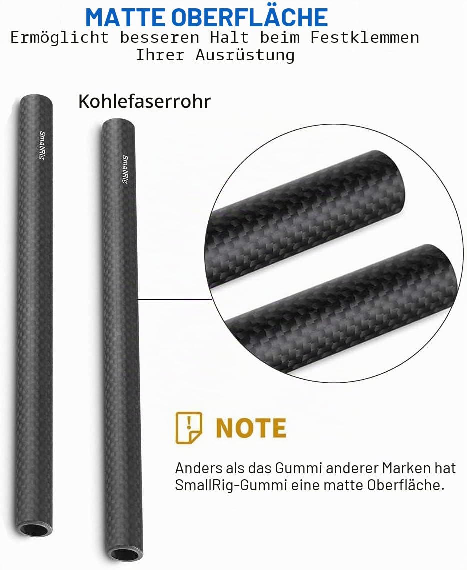 SMALLRIG 2PCS Kohlefaser 15mm Stange für Kamera Rig(20cm / 8 Zoll) - 870 20,3 cm, 20,3 cm