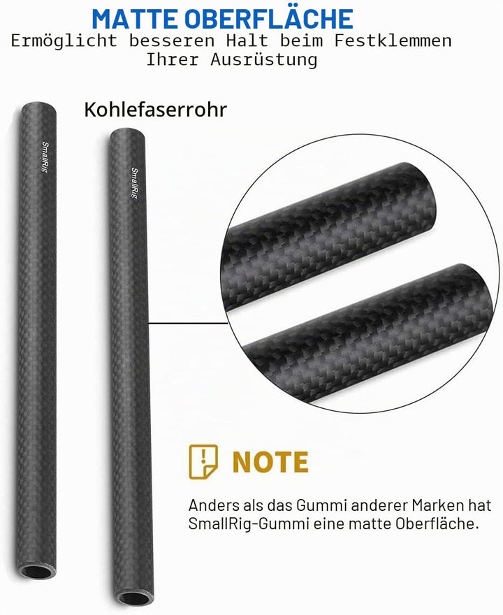 SMALLRIG 2PCS Kohlefaser 15mm Stange für Kamera Rig(20cm / 8 Zoll) - 870 20,3 cm, 20,3 cm