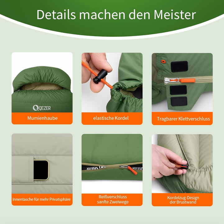 XXL Daunenschlafsack 3-4 Jahreszeiten extra grosser Schlafsack 230cm x100cm, leicht und warm Daunen