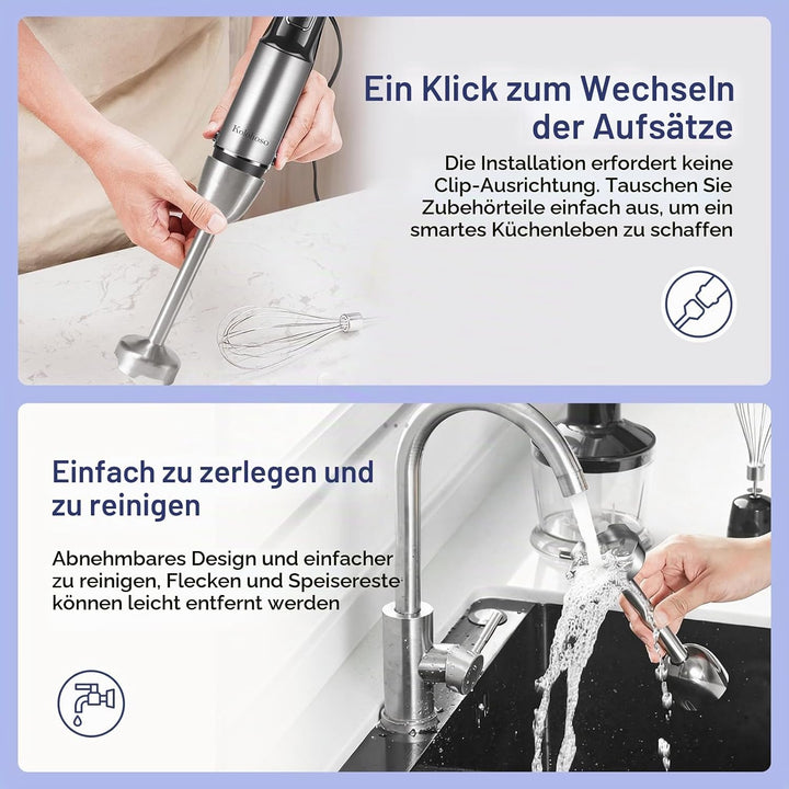 1500W Stabmixer, 4-in-1 Pürierstab, 25 Geschwindigkeitsstufen &amp; Turbo-Stabmixer Set mit Schneebesen,