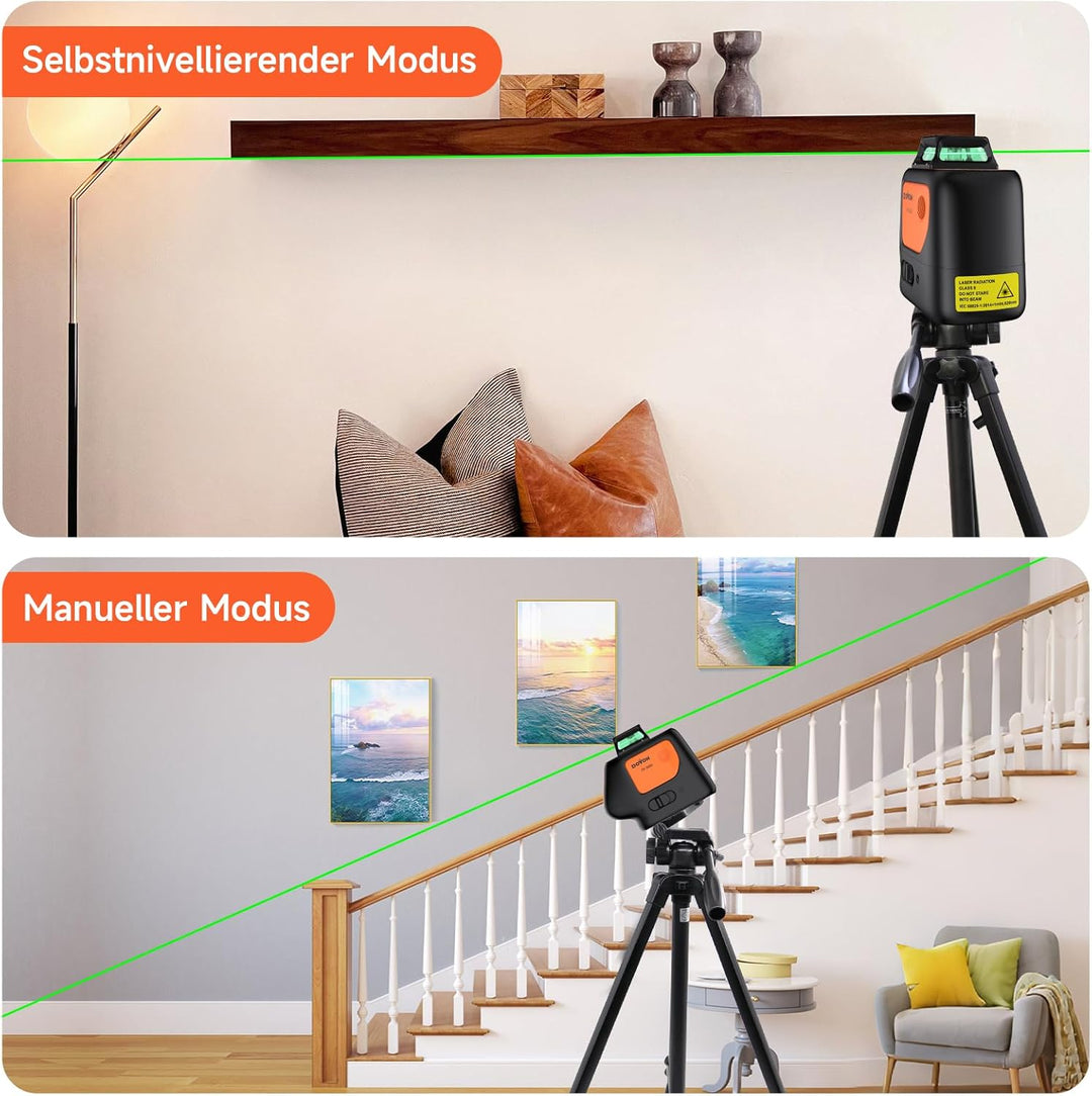 Kreuzlinienlaser Grün mit 2 Lotpunkten, DOVOH 360° selbstnivellierendes mit Plumb Spot für präzises