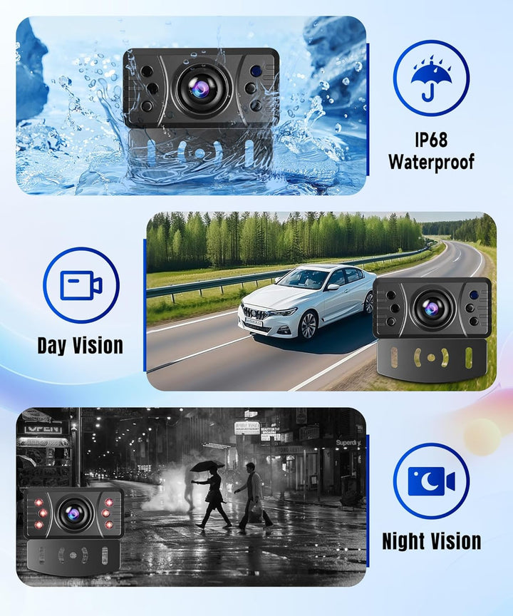 Rückfahrkamera Kabellos mit 4.3-Zoll-HD-IPS-Bildschirm, IP68 Nachtsicht Digital Rückfahrkamera Funk
