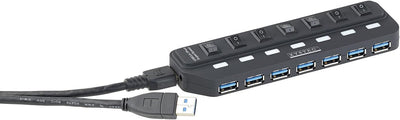 Xystec USB Leiste: Aktiver USB-3.0-Hub mit 7 Ports, einzeln schaltbar, 2-A-Netzteil (USB 3 0 Verteil