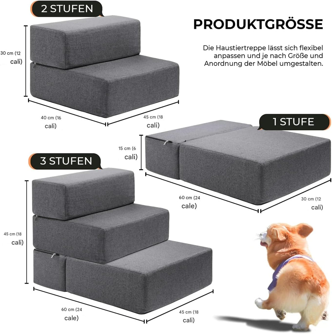 2-in-1 Klapptreppe für Hunde und Katzen mit Ruhebereich, Ergonomische Hundetreppe, Faltbare Einstieg