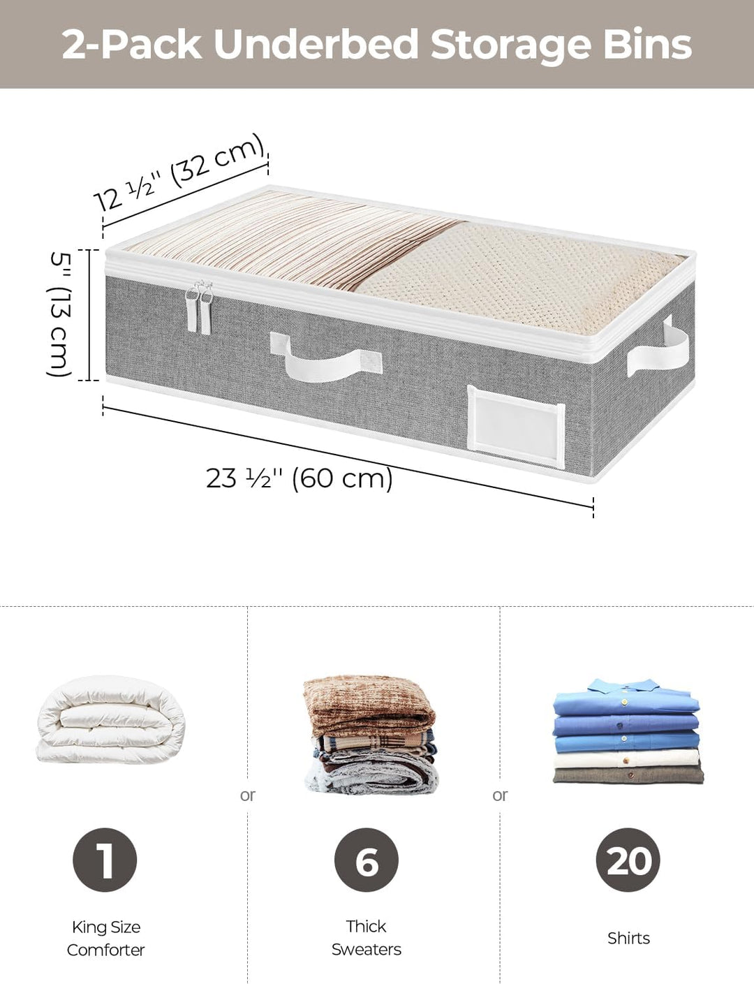 StorageWorks Unterbett Aufbewahrungsbox mit Deckel, Stoff Unterbettkommode mit Griffen, faltbare Unt