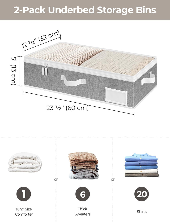 StorageWorks Unterbett Aufbewahrungsbox mit Deckel, Stoff Unterbettkommode mit Griffen, faltbare Unt