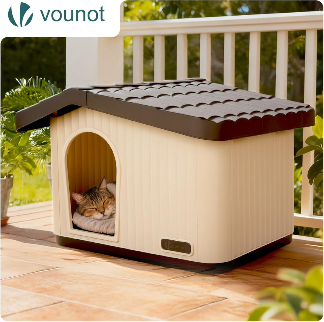 VOUNOT® Katzenhaus &amp; Hundehütte Indoor Outdoor, Winterfest und Wetterfest, schräges Dach, mit Belüft