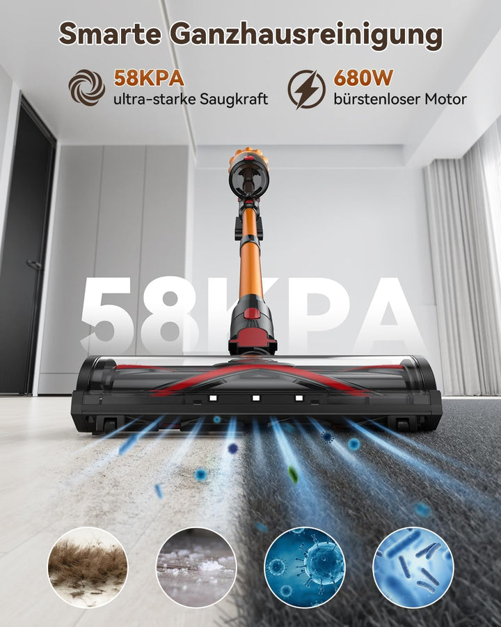 TechRise Akku-Stabstaubsauger, 58KPA/680W/70 Min, LED-Touchscreen, 3+Smart-Modi, Anti-Tangle & 8-in-