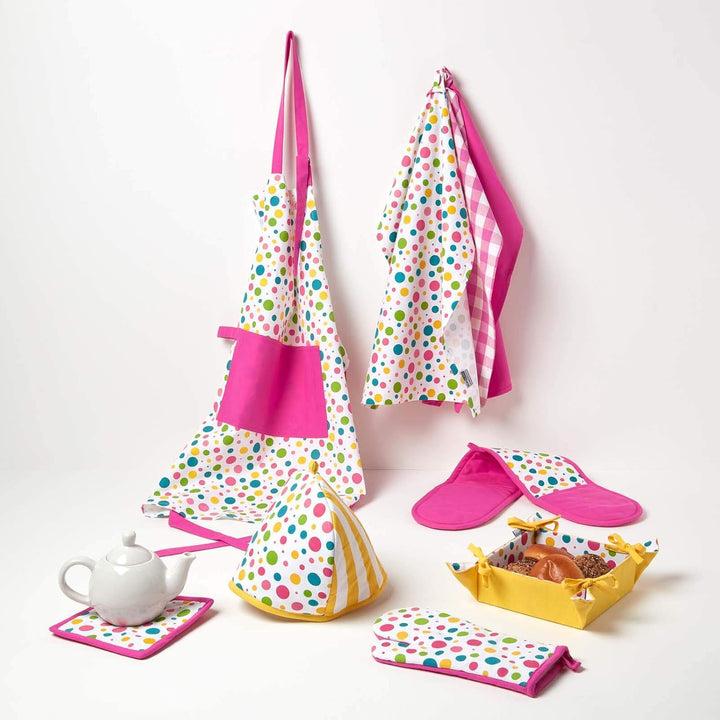 HOMESCAPES Tea Cosy, Kannenwärmer bunt gepunktet, Teewärmer aus Baumwolle, isolierende Haube für Tee
