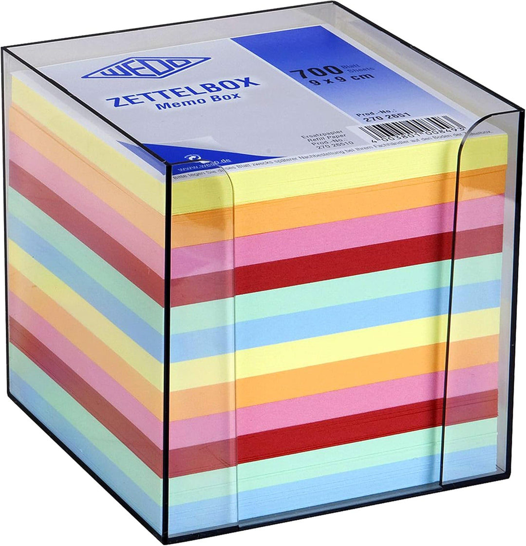 WEDO Zettelbox Kunststoff (9x9 cm, rauchglas gefüllt, 700 Blatt, 6 farbig) (3X Zettelbox)