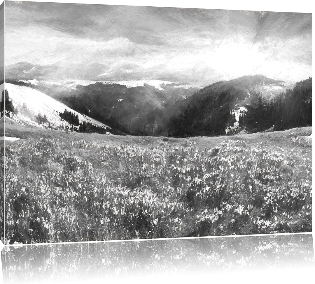 Pixxprint Berglandschaft Regenbogen / 100x70cm Leinwandbild bespannt auf Holzrahmen/Wandbild Kunstdr