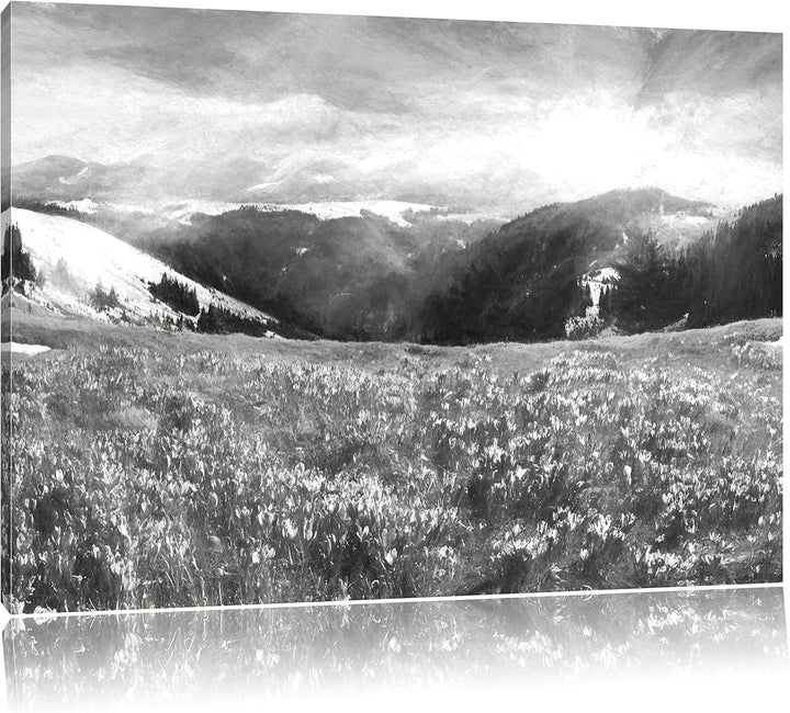 Pixxprint Berglandschaft Regenbogen / 100x70cm Leinwandbild bespannt auf Holzrahmen/Wandbild Kunstdr