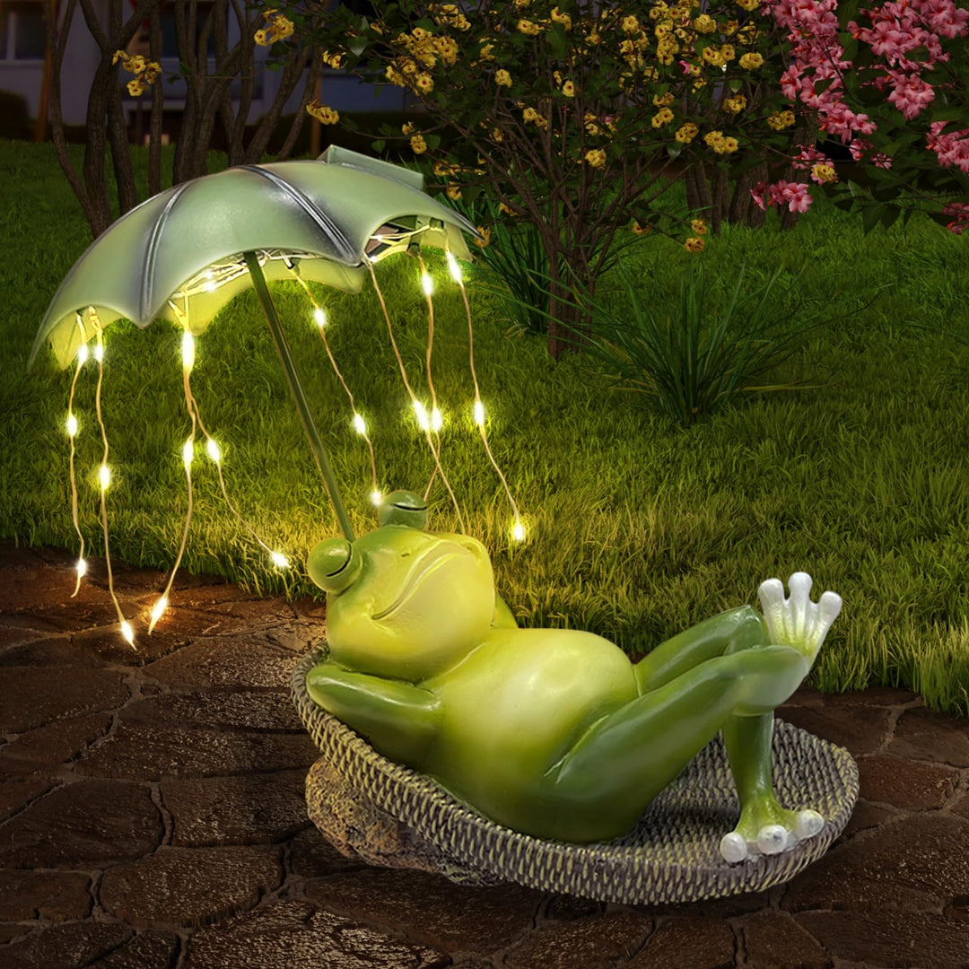 lifemet Outdoor Solar Frosch Garten Dekoration - Lustig Frösche Einschirm Figurch Garten Statue，IP65