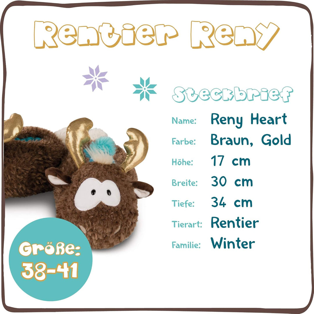 NICI Hauschuhe Rentier Reny Heart Gr. 38-41, L – Plüsch-Hauschuhe Kinder rutschfest – Warme Kuschelt