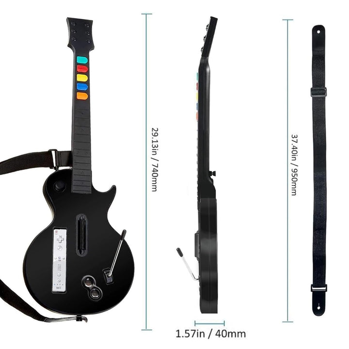 DOYO Guitar Hero Wii Gitarren Kabellose Schwarz für Guitar Hero und Rock Band Games Abnehmbare Gitar