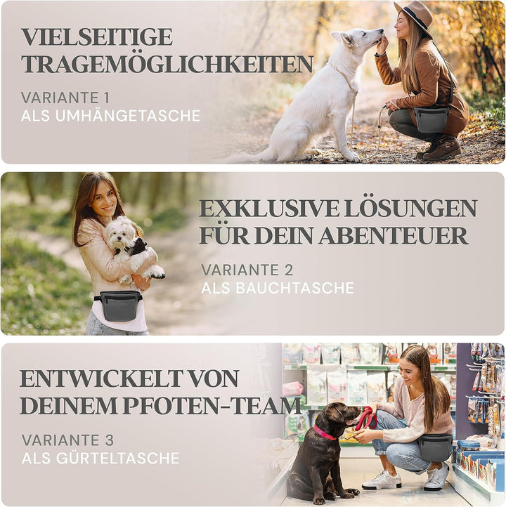 Heimatpfoten® Futterbeutel für Hunde aus Leder-Imitat - Gassi-Tasche mit Einhand Magnet-Verschluss H