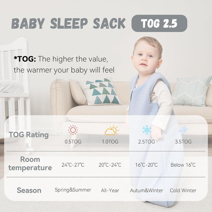 Yoofoss Schlafsack Baby Winter Baumwolle 2.5 TOG Warm Baby Winterschlafsack Weich Babyschlafsack Neu