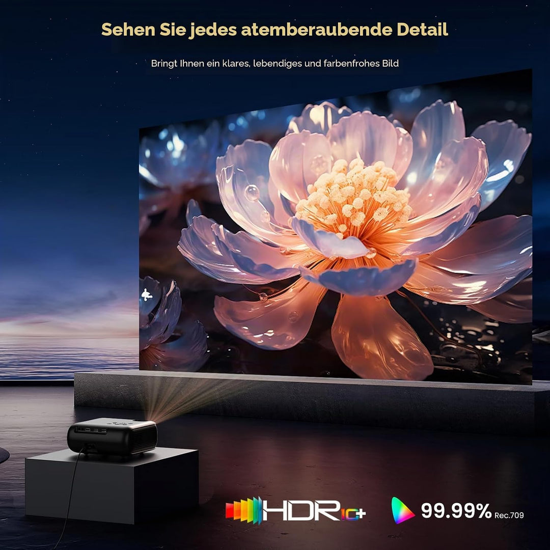 Mini Beamer mit WLAN und Bluetooth, 1080P Native, 4K-Unterstützung, Premium-Lautsprecher, Smart Andr
