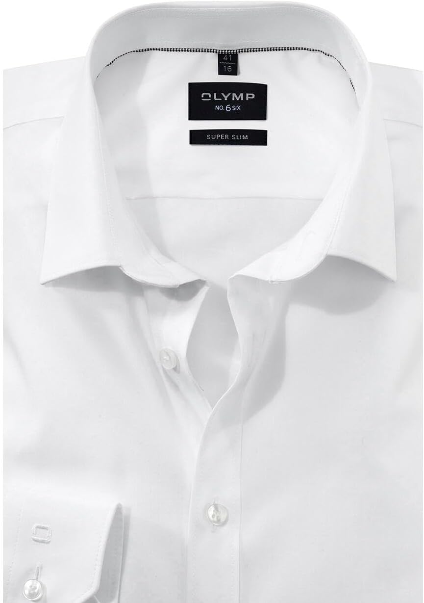 OLYMP Herren Businesshemd Langarm No. Six,Pin Point,super Slim,Modern Kent 36 Weiã, 36 Weiã