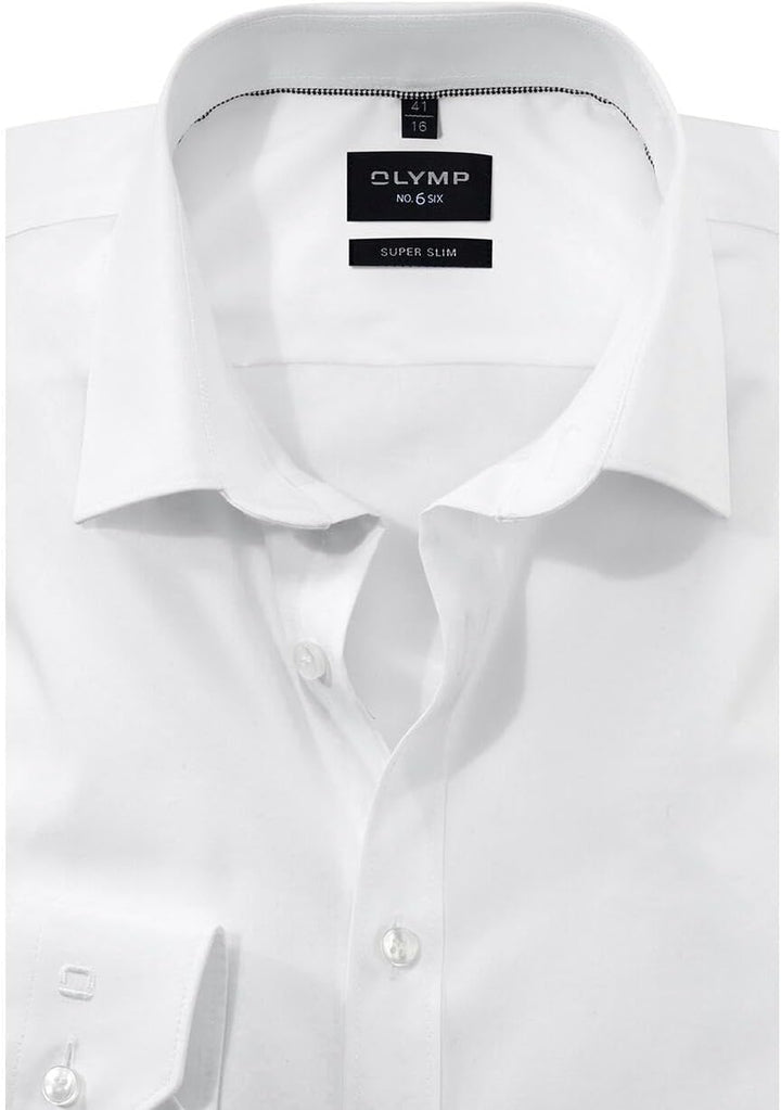 OLYMP Herren Businesshemd Langarm No. Six,Pin Point,super Slim,Modern Kent 36 Weiã, 36 Weiã