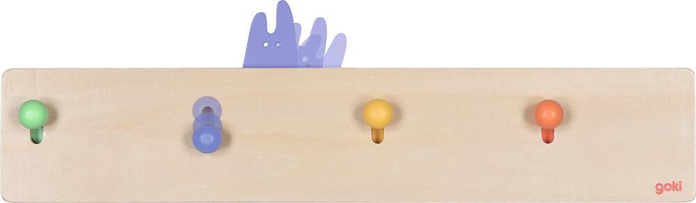 goki 60834 - Garderobe Kuckulino, Kinder-Garderobe mit 4 Kleiderhaken und niedlichen Pop-Up Tiermoti