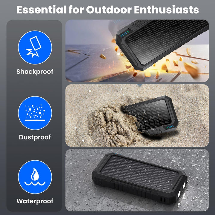 Solar Powerbank 26800mAh, PD 15W Power Bank mit USB C Tragbares Solarladegerät, Externer Akku 2 Ultr