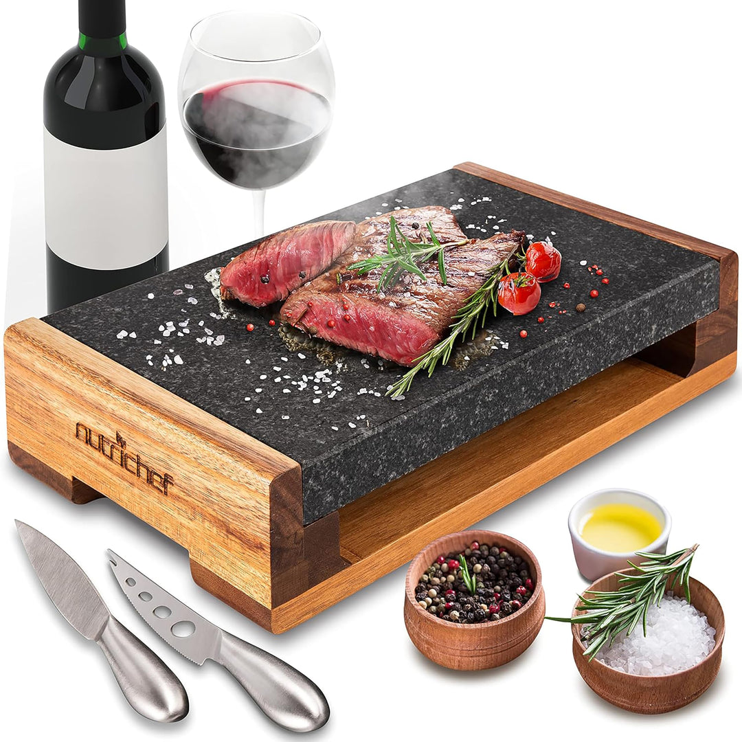 Nutrichef Heisser Stein, Lavastein, Steingrill- für Steak, BBQ & Fleischgrillen, Steak Platte- mit E