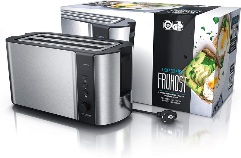 Arendo - Edelstahl Toaster Langschlitz 4 Scheiben - Defrost Funktion - wärmeisolierendes Gehäuse - m