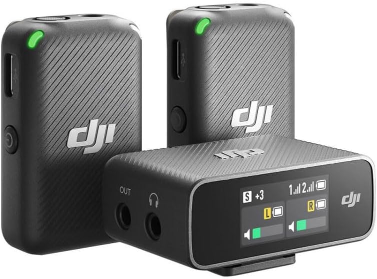 DJI Mic (2 Sender + 1 Empfänger + Ladeschale), Lavalier-Funkmikrofon, 250 m Reichweite, 15 Stunden A