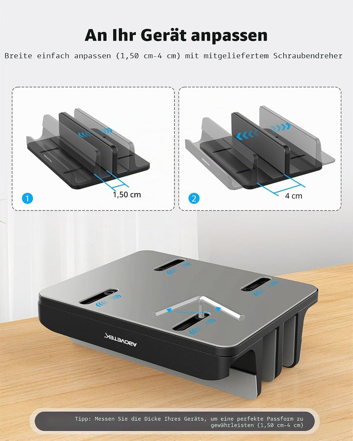 AboveTEK Vertikaler Laptopständer, Laptophalter für Laptop bis zu 17,3 ", 4 in 1, 3 Steckplätze Anti