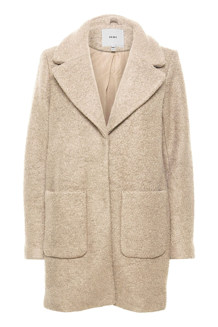 ICHI IHSTIPA JA Damen Wintermantel Wollmantel Winterjacke Kurzmantel mit Druckknöpfen und Reverskrag