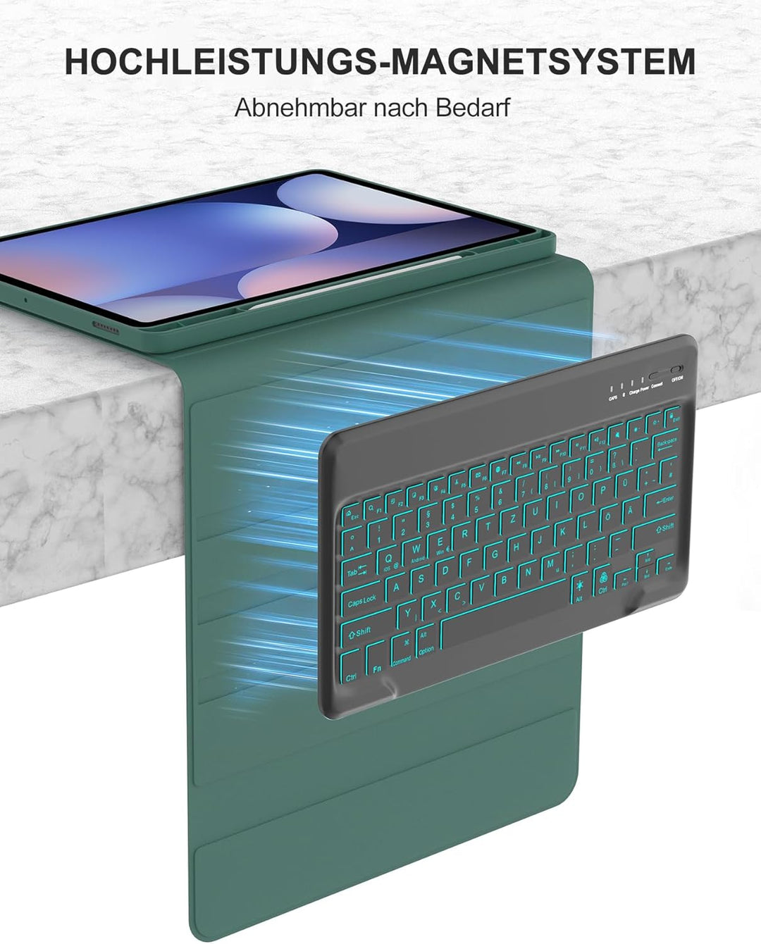 Hülle mit Deutscher QWERTZ-Tastatur für Samsung Galaxy Tab S10 Plus (2024), Tab S9 Plus (2023), S9 F