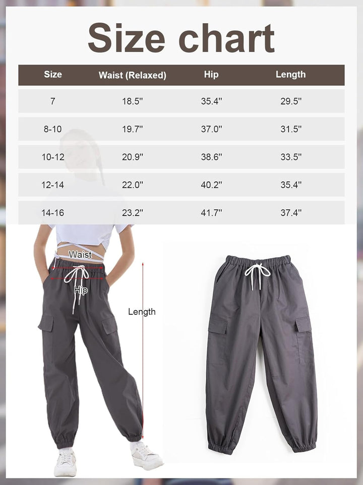 Rolanko Kinder Cargo Hose Elastische Taille Jogger Tanz Hose für Mädchen Streetwear Hip Hop, Eisen G