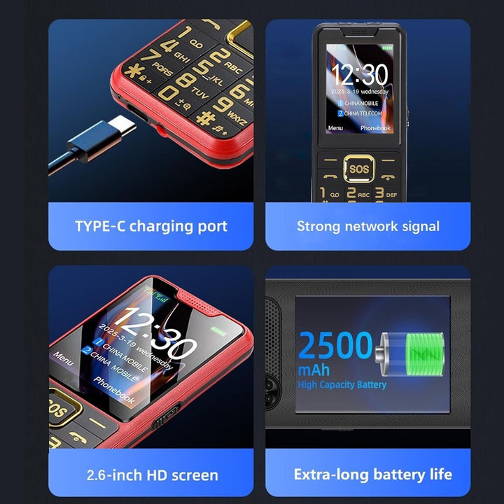 Fockety 4G -Handy für Senioren, 2,6 -Zoll -HD -Bildschirm Dual SIM -Mobiltelefon für ältere Menschen