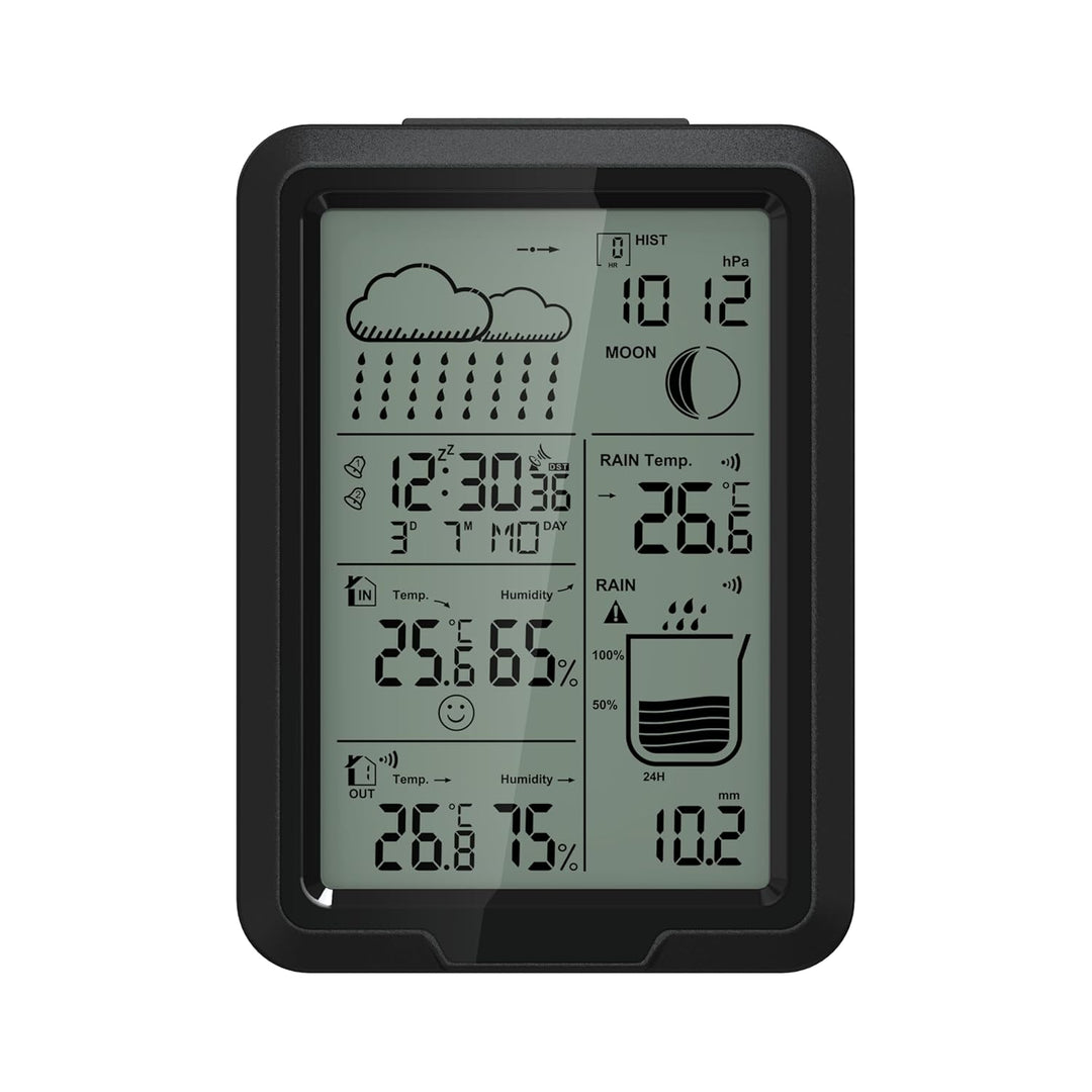SOUCCESS Funk-Wetterstation mit Aussensensor und Regenmesser - batteriebetrieben, Funkzeit via DCF,