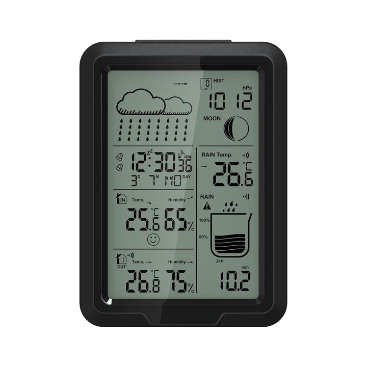 SOUCCESS Funk-Wetterstation mit Aussensensor und Regenmesser - batteriebetrieben, Funkzeit via DCF,