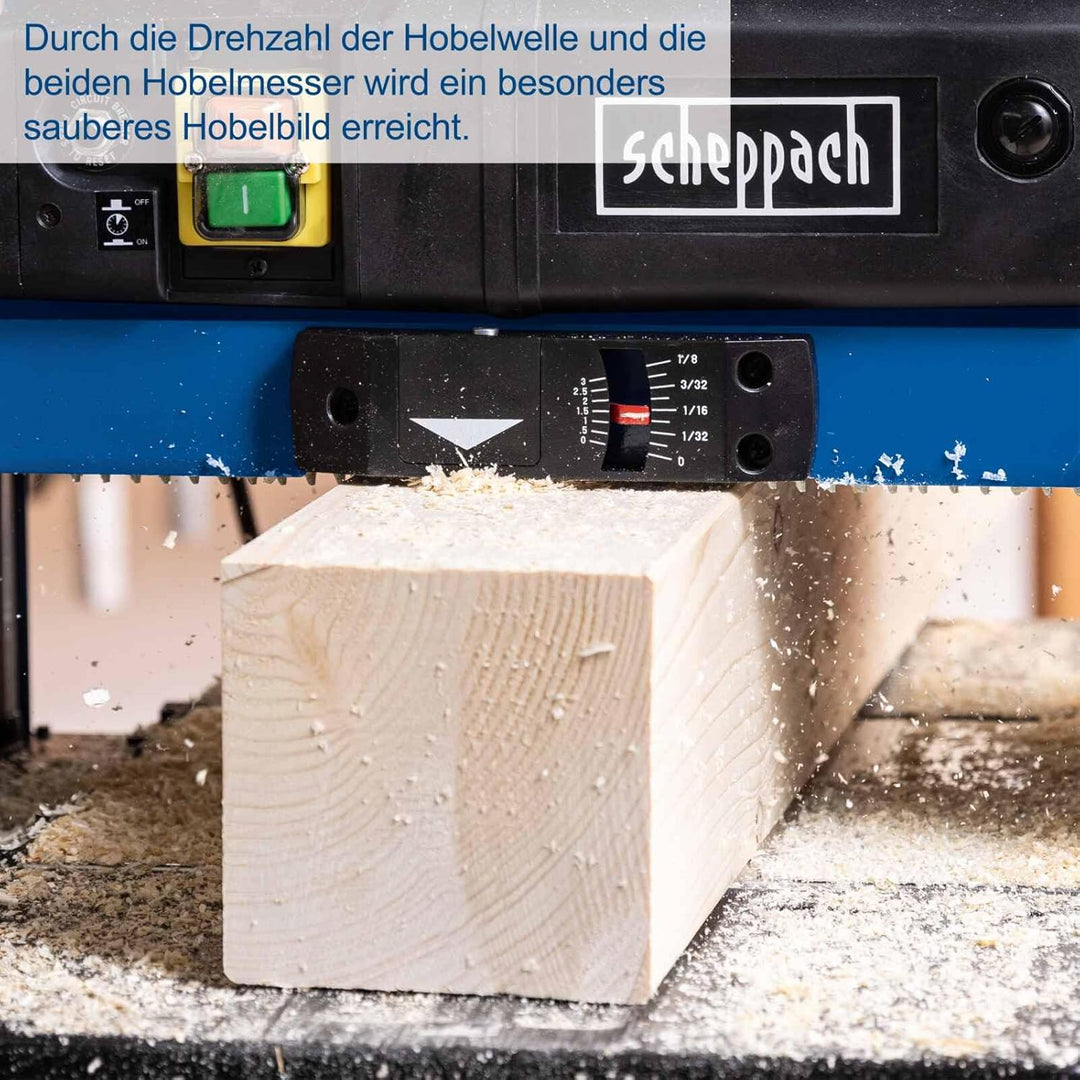 Scheppach Dickenhobelmaschine PLM1800 | 1500W Leistung | 2 Hobelmesser | Drehzahl Hobelwelle 8500 mi