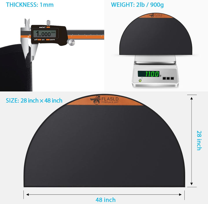 FLASLD Fireproof Fireplace Mat Half Round Hearth Rug Protects Floors from Sparks Embers (28×48inch)