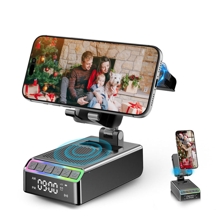 Bluetooth Lautsprecher mit Handyhalterung, 9-in-1 Musikbox Bluetooth 6.0 (Querformat/Hochformat) Ind