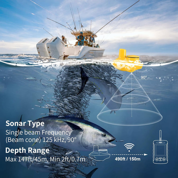 LUCKY Drahtloser Fischfinder Sonarsensor Tragbarer Sonar Fischfinder LCD Display Tiefenmesser zum An