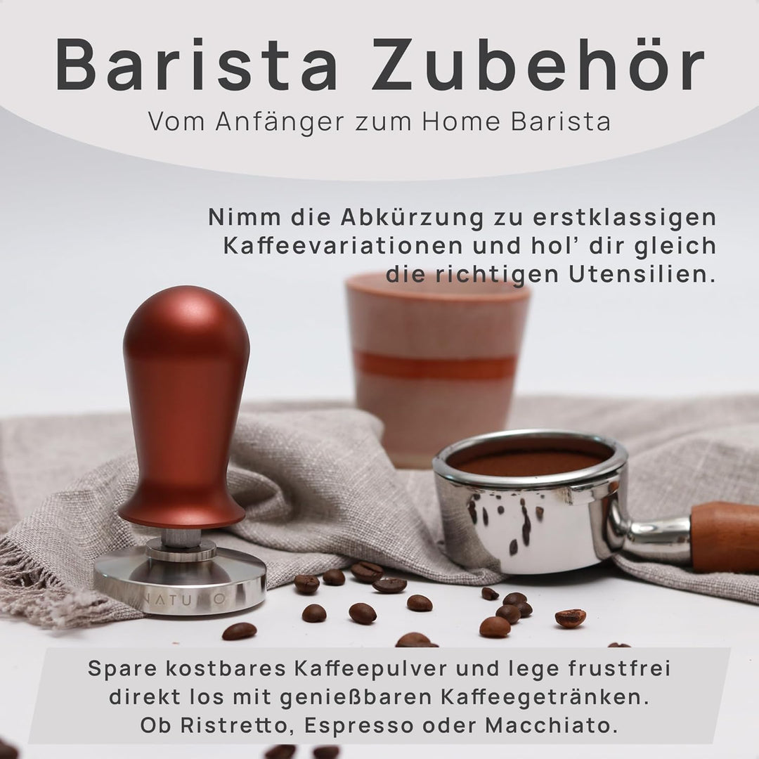 NATUMO Espresso Tamper 51mm, druckregulierend (15kg / 35lbs), Siebträger Zubehör, Kaffe Tamper Set m
