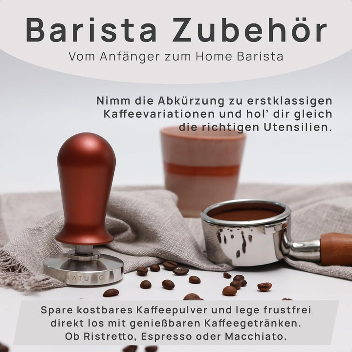 NATUMO Espresso Tamper 58mm, druckregulierend (15kg / 35lbs), Siebträger Zubehör, Kaffe Tamper Set m