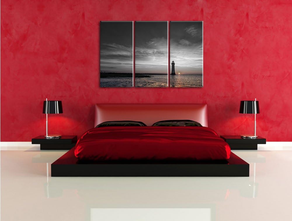 Pixxprint Leuchtturm im Sonnenuntergang als Leinwandbild/Grösse: 3 Teilig (120x80) cm/Wandbild/Kunst