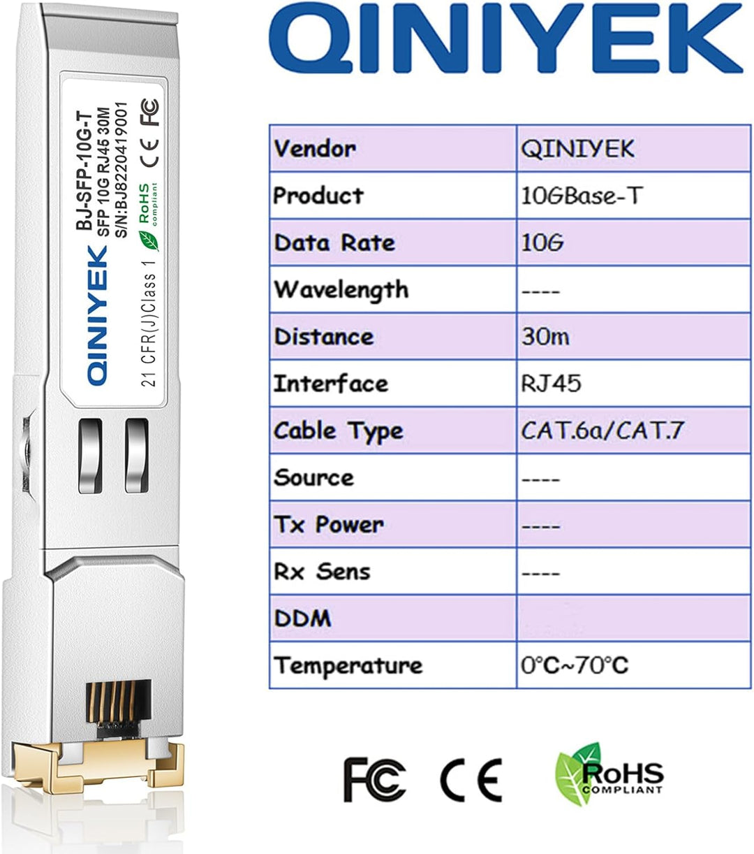 [Pack of 1] 1.25/2.5/5/10G SFP+ auf RJ45 Transceiver, Kupfer SFP+ Modul, Cat.6a/7, bis zu 30m, für C
