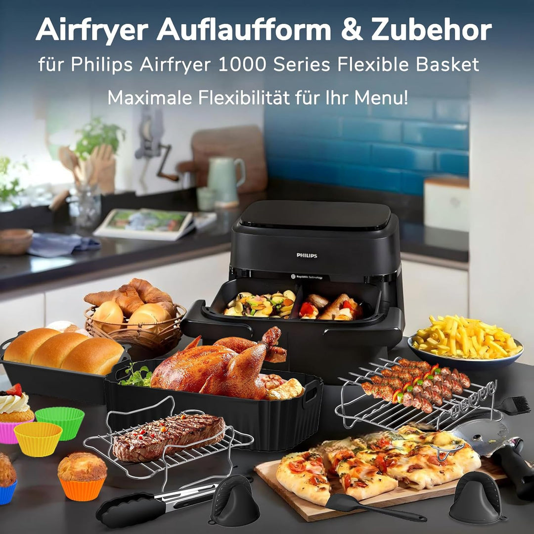 Heissluftfritteuse Zubehör für Philips Dual Flexbasket Airfryer 1000 Series 7,1L, 3Pcs Massgeschneid