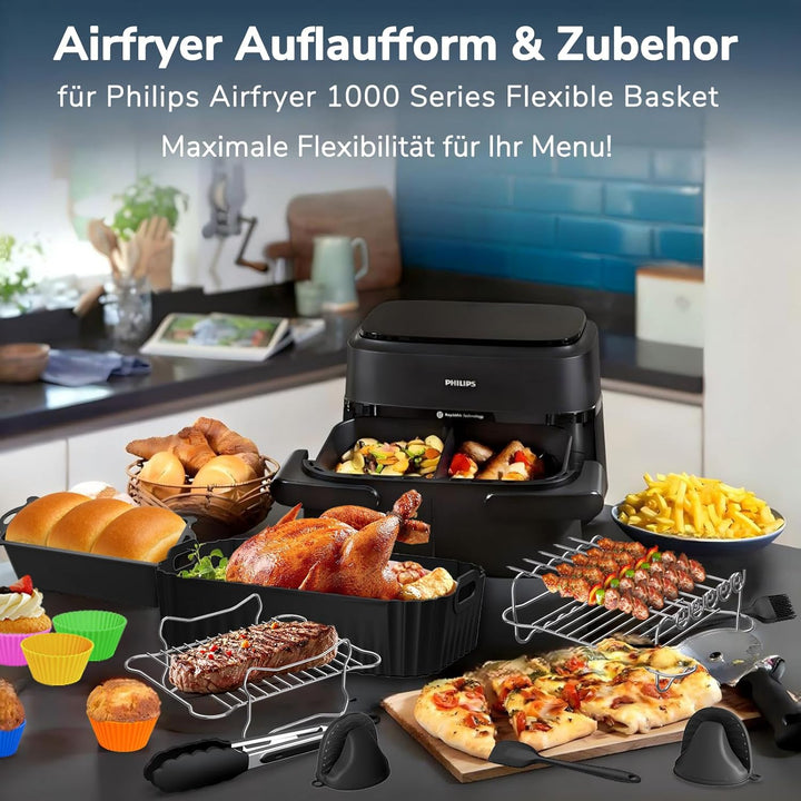 Heissluftfritteuse Zubehör für Philips Dual Flexbasket Airfryer 1000 Series 7,1L, 3Pcs Massgeschneid